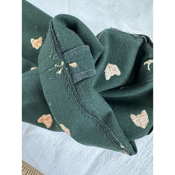 Womens Vintage Handmade Wool? Pants Green Embroidered Fox Crop Size M - Picture 7 of 7